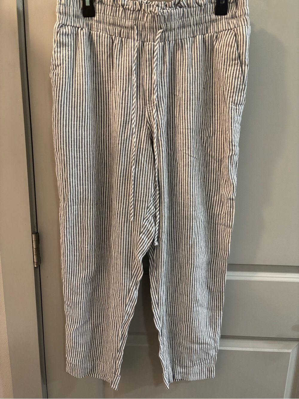 a new day Blue and White Drawstring Linen pant size L